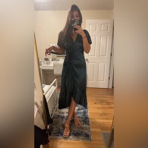 NWOT! Emerald green satin wrap dress